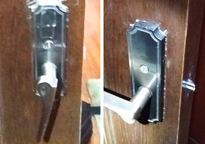 GIKENの錠ケース「8STZ」とラッチ本体「BS/60」を使用してドアレバーを修理