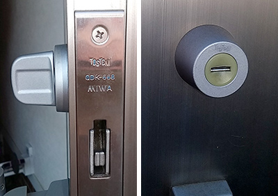 紛失された玄関の鍵を防犯の為にMIWAの「PS」に交換