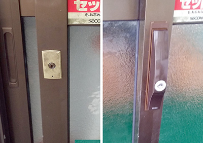 店舗様の引き戸錠を万能引戸錠「PS-SL09(MIWA)」に交換