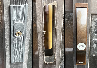 引戸を加工・調整のして召し合わせ錠「PSSL01/MIWA」へ鍵交換