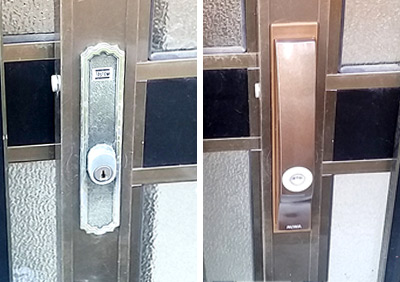 TOSTEMの引き戸錠をMIWAの引き戸錠「PSSL09－1LS」に取り替え