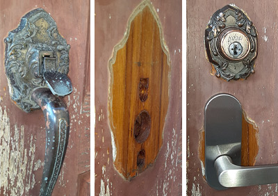 装飾サムラッチ錠をGIKENのドアレバー「LS-1UKT」へ交換